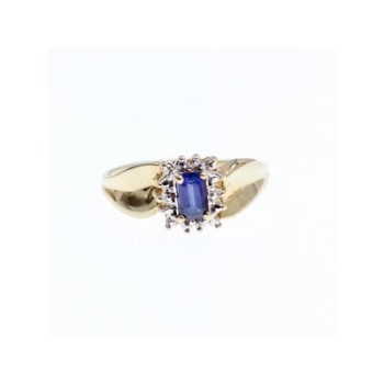 10K YELLOW GOLD SAPPHIRE & DIAMONDS RING SIZE 6.5