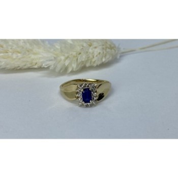 10K YELLOW GOLD SAPPHIRE & DIAMONDS RING SIZE 6.5