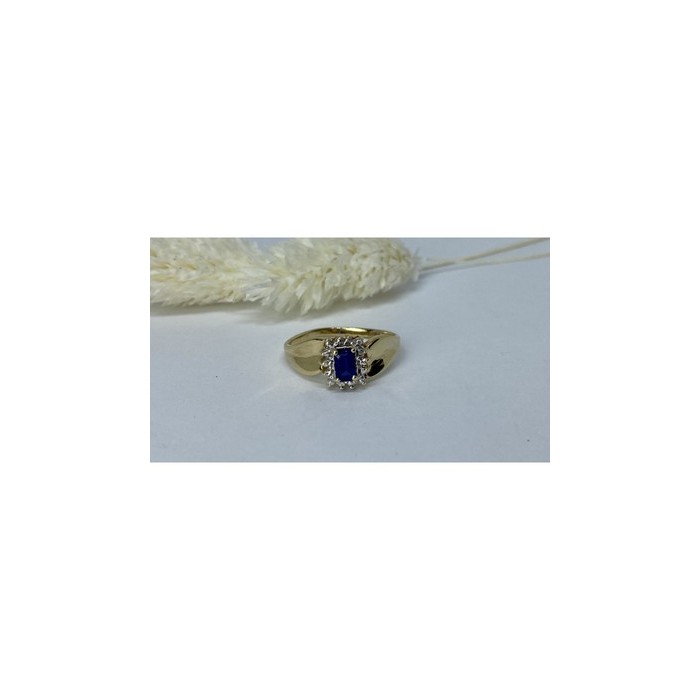10K YELLOW GOLD SAPPHIRE & DIAMONDS RING SIZE 6.5