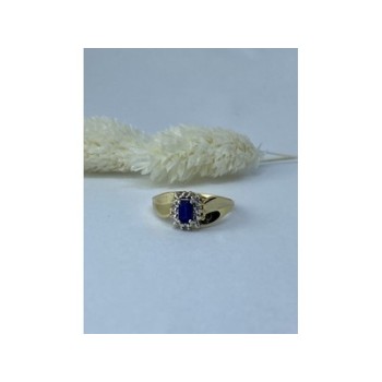 10K YELLOW GOLD SAPPHIRE & DIAMONDS RING SIZE 6.5