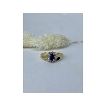 10K YELLOW GOLD SAPPHIRE & DIAMONDS RING SIZE 6.5