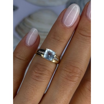 14K Yellow Gold Aquamarine & Diamonds Ring Size 5