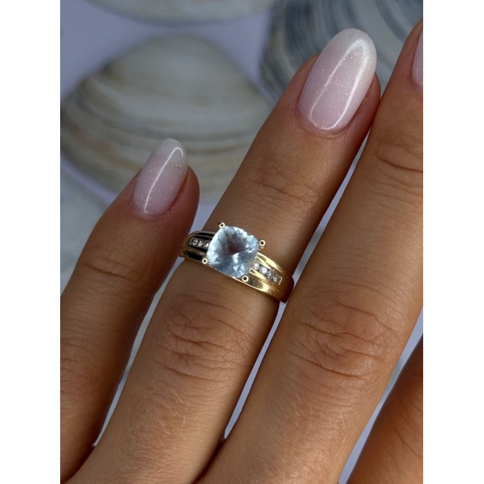 14K Yellow Gold Aquamarine & Diamonds Ring Size 5