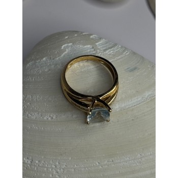 14K Yellow Gold Aquamarine & Diamonds Ring Size 5