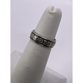 925 Sterling Silver Band Flower Pattern Ring Size 4