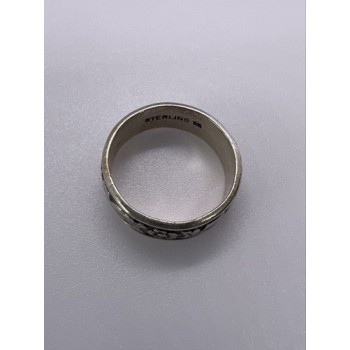 925 Sterling Silver Band Flower Pattern Ring Size 4