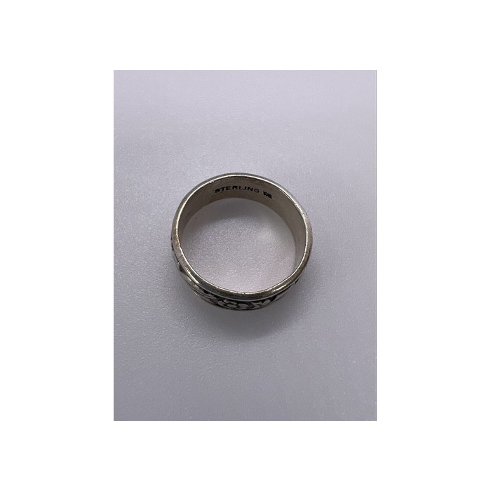 925 Sterling Silver Band Flower Pattern Ring Size 4