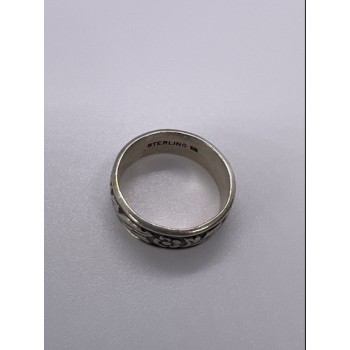 925 Sterling Silver Band Flower Pattern Ring Size 4