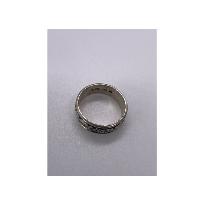 925 Sterling Silver Band Flower Pattern Ring Size 4