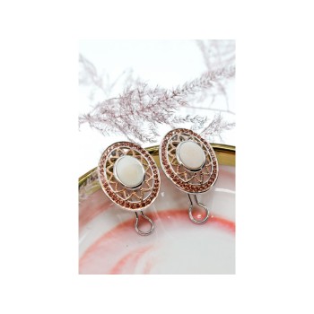 925 STERLING SILVER MOTHER OF PEARL & HESSONITE EARRINGS