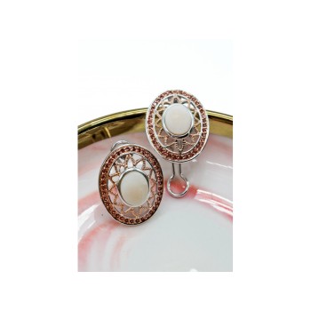 925 STERLING SILVER MOTHER OF PEARL & HESSONITE EARRINGS