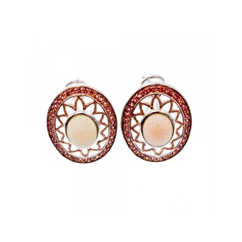 925 STERLING SILVER MOTHER OF PEARL & HESSONITE EARRINGS