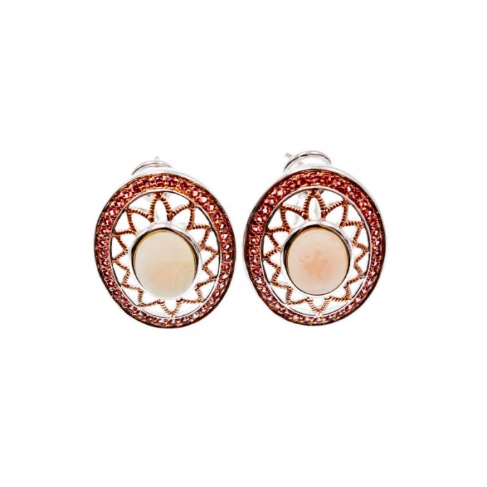 925 STERLING SILVER MOTHER OF PEARL & HESSONITE EARRINGS