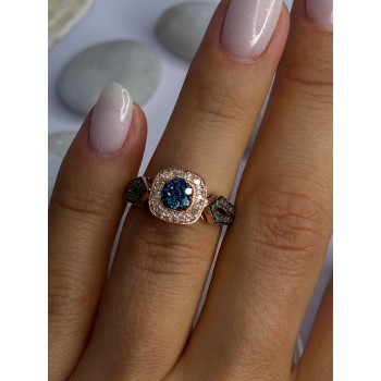 10K Rose Gold 1.2 Carat Diamonds & Blue Tourmaline Ring Size 6