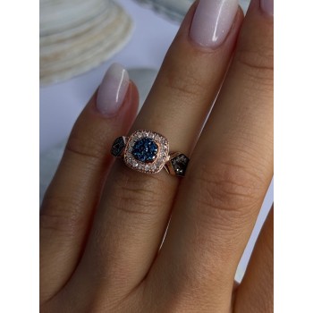 10K Rose Gold 1.2 Carat Diamonds & Blue Tourmaline Ring Size 6