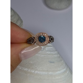 10K Rose Gold 1.2 Carat Diamonds & Blue Tourmaline Ring Size 6
