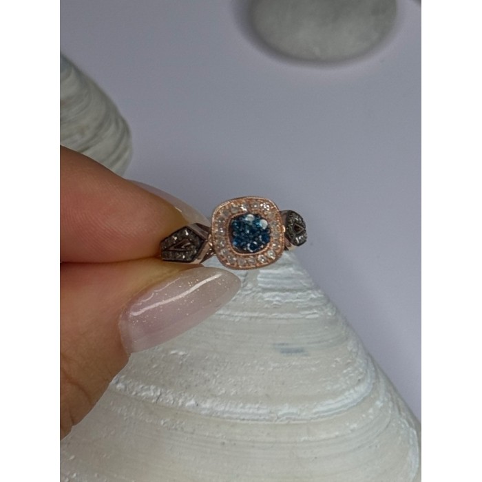 10K Rose Gold 1.2 Carat Diamonds & Blue Tourmaline Ring Size 6