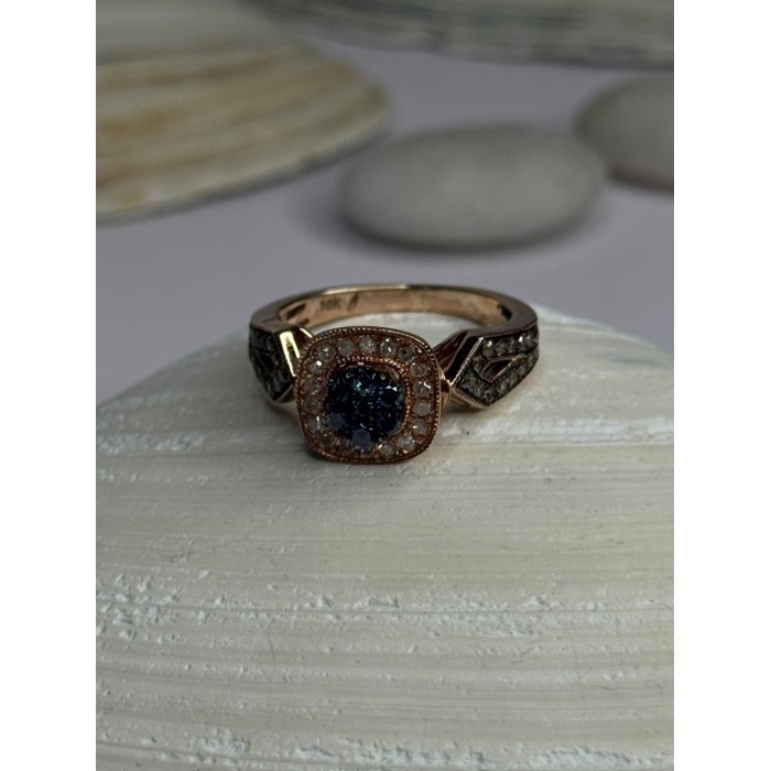10K Rose Gold 1.2 Carat Diamonds & Blue Tourmaline Ring Size 6