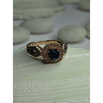10K Rose Gold 1.2 Carat Diamonds & Blue Tourmaline Ring Size 6
