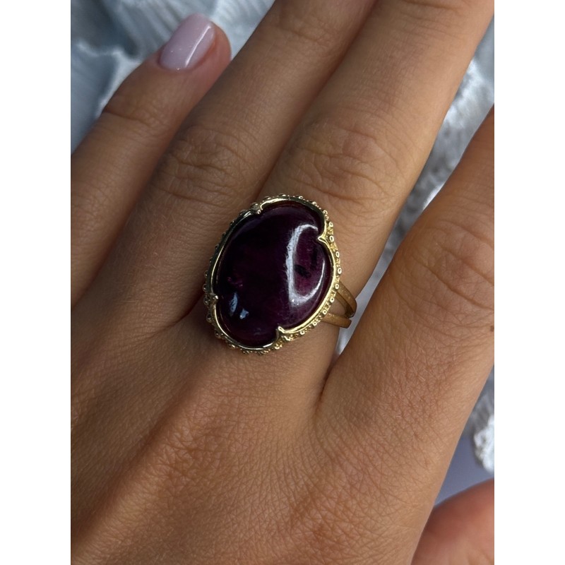 925 Sterling Silver Gold Plated Ruby Ring Size 7.5