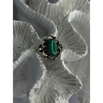 Vintage 925 Sterling Silver Malachite Ring Size 8.5