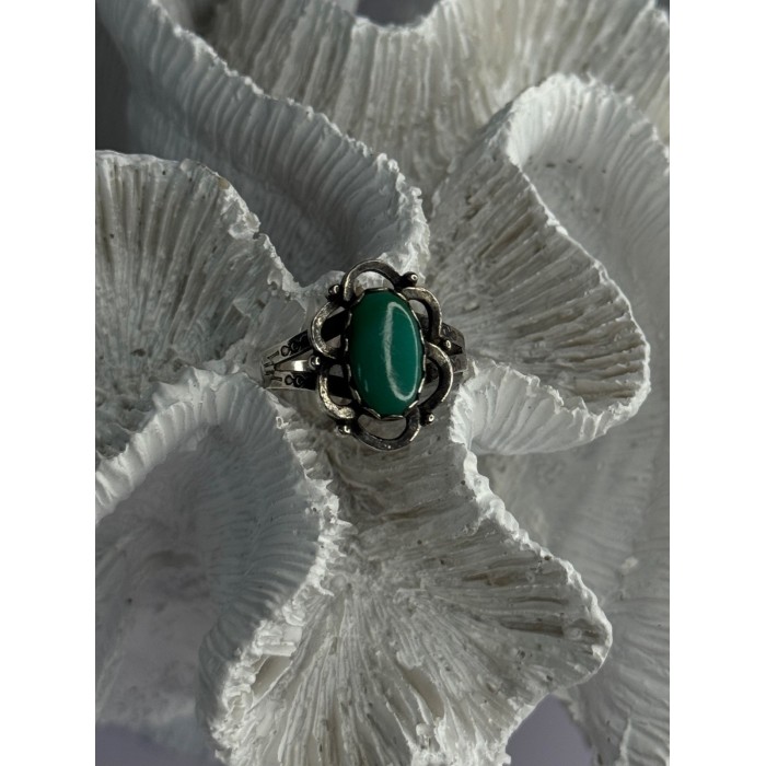 Vintage 925 Sterling Silver Malachite Ring Size 8.5