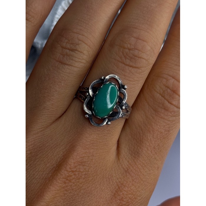 Vintage 925 Sterling Silver Malachite Ring Size 8.5