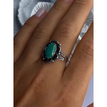 Vintage 925 Sterling Silver Malachite Ring Size 8.5
