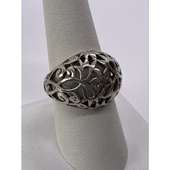 925 Sterling Silver Porous Flower Design Ring Size 8