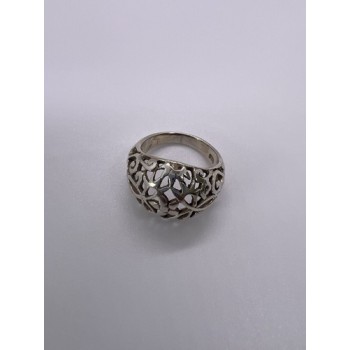 925 Sterling Silver Porous Flower Design Ring Size 8
