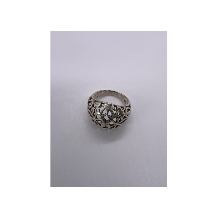 925 Sterling Silver Porous Flower Design Ring Size 8