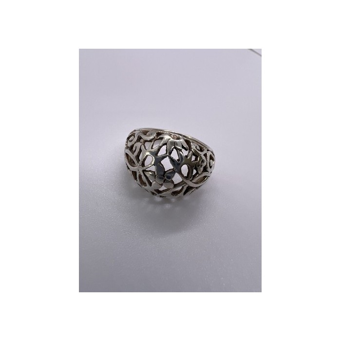 925 Sterling Silver Porous Flower Design Ring Size 8