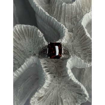 925 Sterling Silver Smoky Quartz CZ Ring Size 7.5