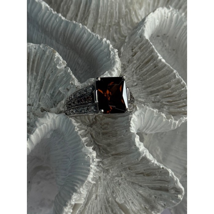 925 Sterling Silver Smoky Quartz CZ Ring Size 7.5