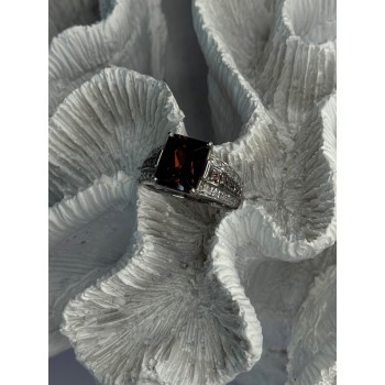 925 Sterling Silver Smoky Quartz CZ Ring Size 7.5