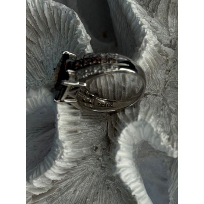 925 Sterling Silver Smoky Quartz CZ Ring Size 7.5