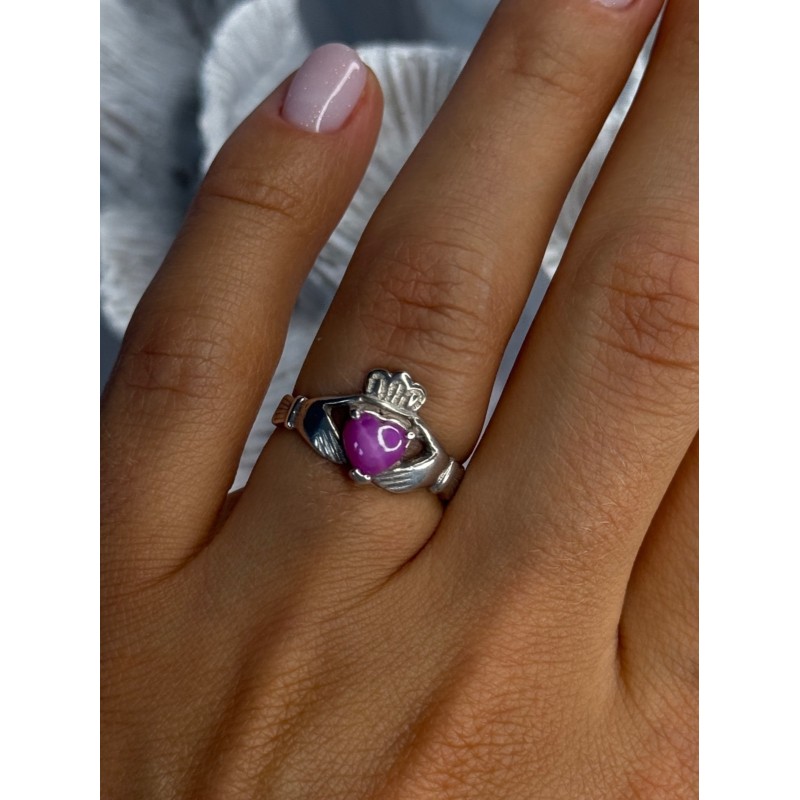 925 Sterling Silver Pink Star Sapphire Heart Ring Size 6