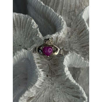 925 Sterling Silver Pink Star Sapphire Heart Ring Size 6