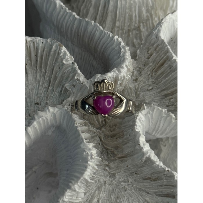 925 Sterling Silver Pink Star Sapphire Heart Ring Size 6