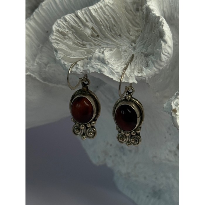 Vintage 925 Sterling Silver Tigers Eye Earrings Length 1.30 Inch