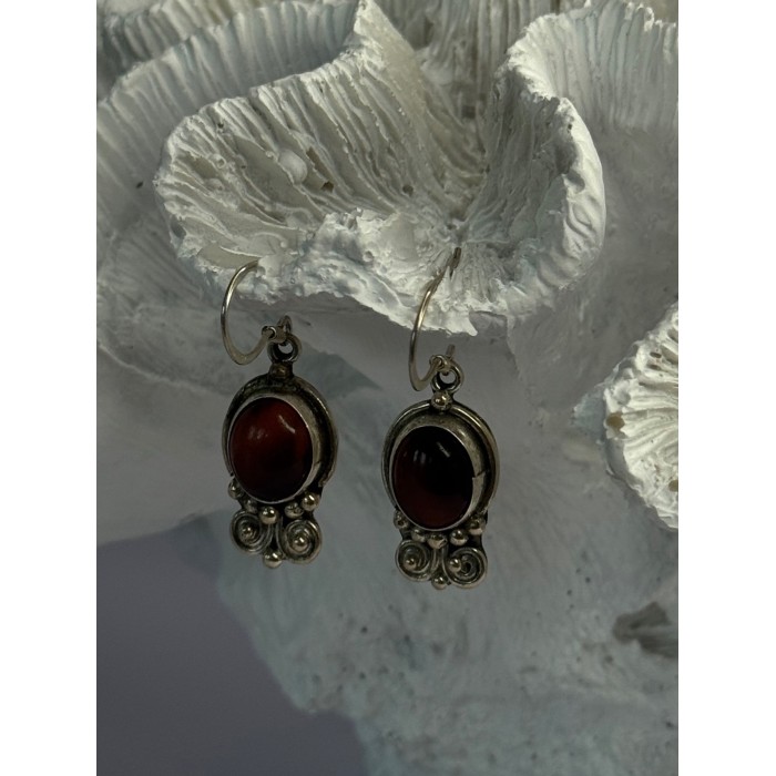 Vintage 925 Sterling Silver Tigers Eye Earrings Length 1.30 Inch