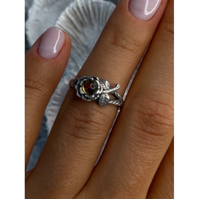 925 Sterling Silver Watermelon Tourmaline Flower Ring Size 6