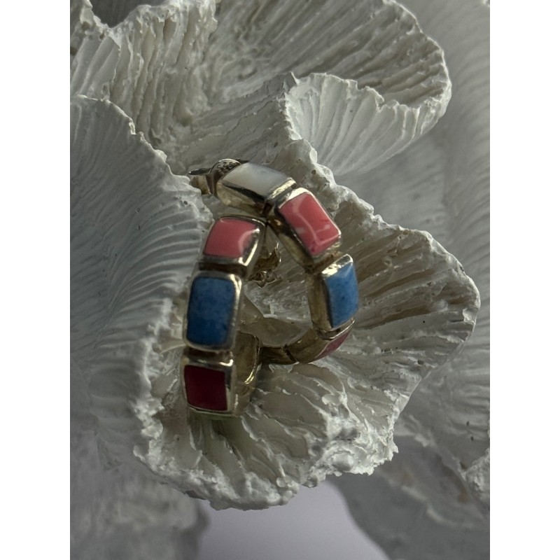 925 Sterling Silver Multi Color Gemstones Earrings Length 0.80 Inch