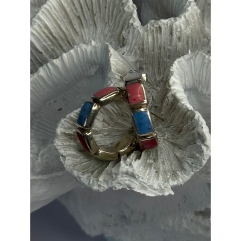 925 Sterling Silver Multi Color Gemstones Earrings Length 0.80 Inch