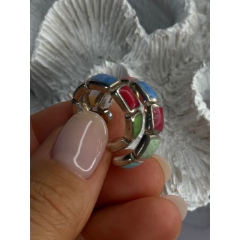 925 Sterling Silver Multi Color Gemstones Earrings Length 0.80 Inch