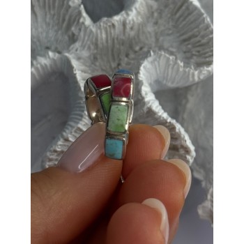 925 Sterling Silver Multi Color Gemstones Earrings Length 0.80 Inch