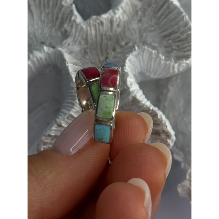 925 Sterling Silver Multi Color Gemstones Earrings Length 0.80 Inch