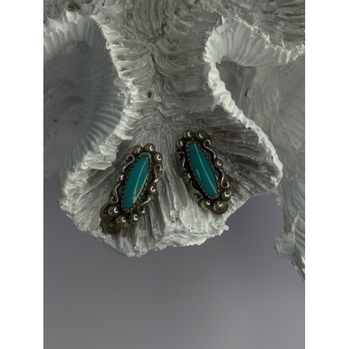 Vintage 925 Sterling Silver Turquoise Clip-On Earrings Length 0.60 Inch