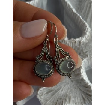 Vintage 925 Sterling Silver Jade Earrings Length 1.40 Inch