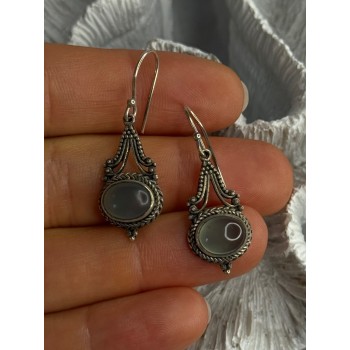 Vintage 925 Sterling Silver Jade Earrings Length 1.40 Inch